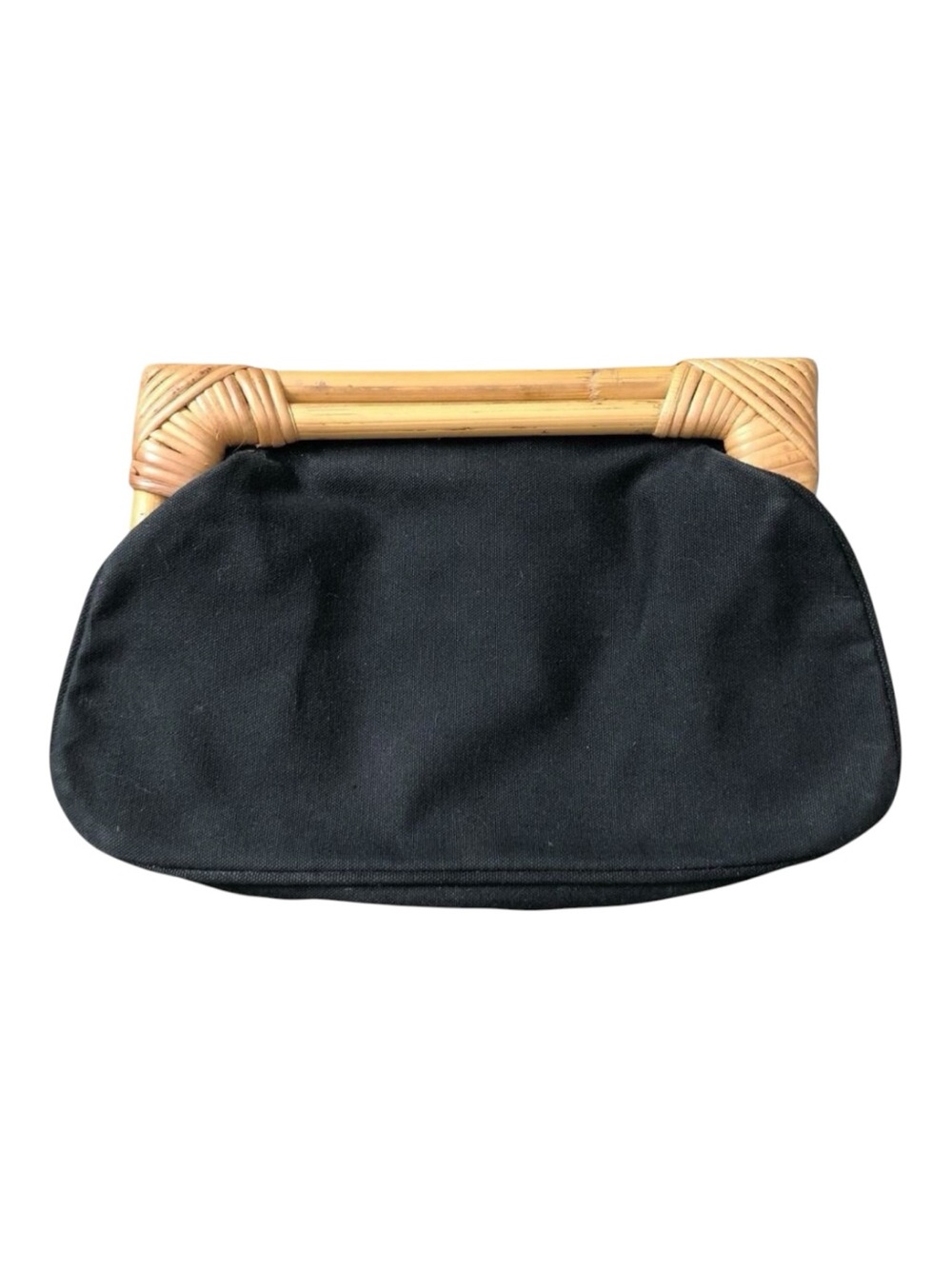 Black Canvas Clutch Purse Bamboo Rattan Frame Handle Wristlet Pouch Boho